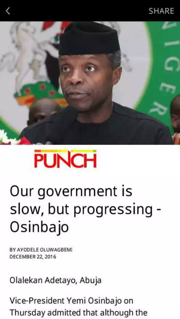 Osinbajo: "Our Government Is Slow, But Progressing"- Nigerians React